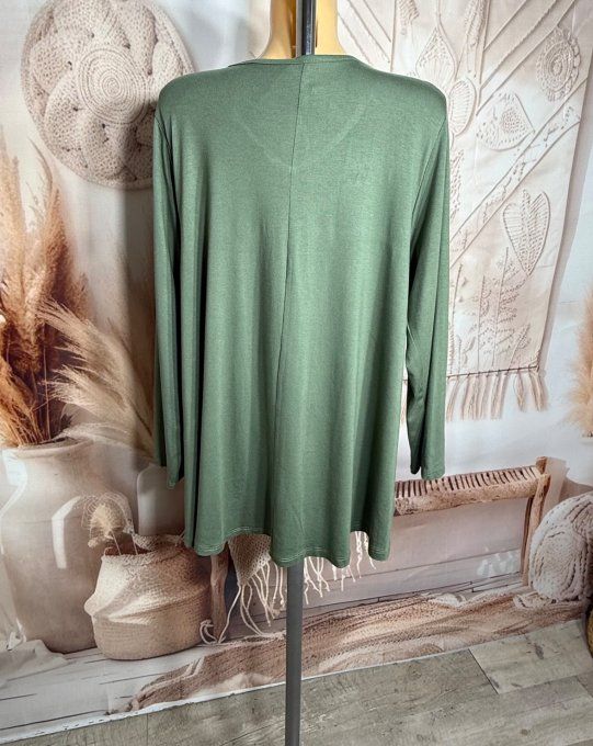 Top trapèze Kaki manches longues col V collection Les Basiques du Dressing du 40 au 54 