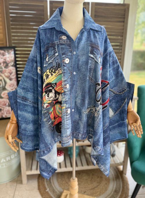 Chemise poncho oversize effet jeans délavé Le Chien Bikeur du 42 au 54/56 et même + 