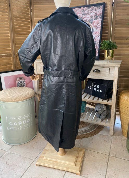 Manteau long façon perfecto simili-cuir noir doublé confort +++ du 44 au 50