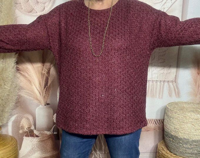 Pull fin Bordeaux paillettes et sequins Bordeaux brillants du 38 au 50  