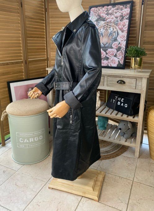 Manteau long façon perfecto simili-cuir noir doublé confort +++ du 44 au 50