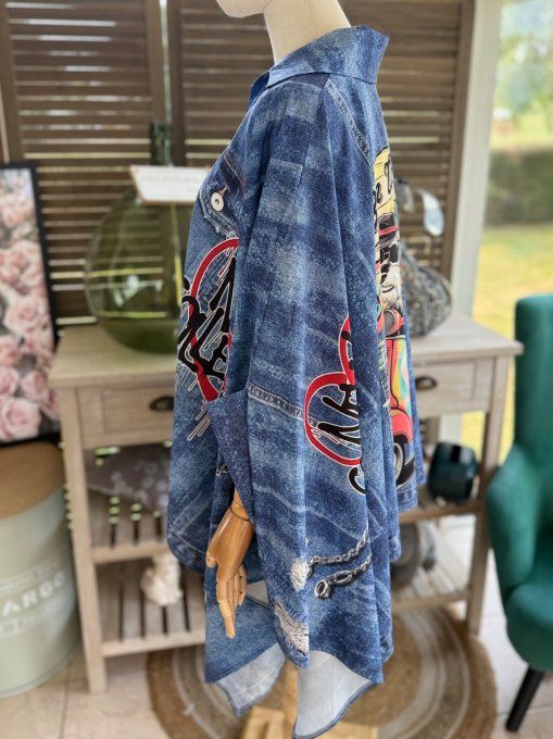 Chemise poncho oversize effet jeans délavé Le Chien Bikeur du 42 au 54/56 et même + 