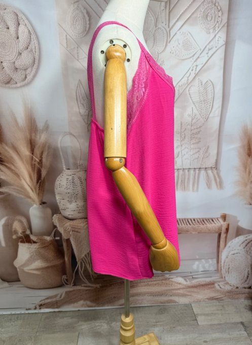 Caraco trapèze fuschia dentelle extensible larges bretelles confort +++ du 40 au 50/52 