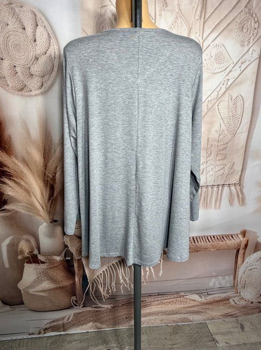 Top trapèze gris chiné manches longues col V collection Les Basiques du Dressing du 40 au 54 