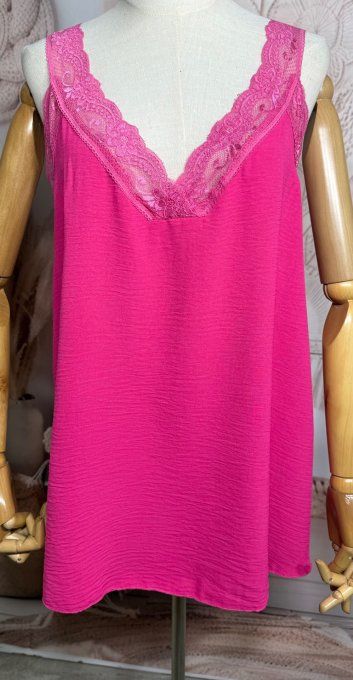Caraco trapèze fuschia dentelle extensible larges bretelles confort +++ du 40 au 50/52 