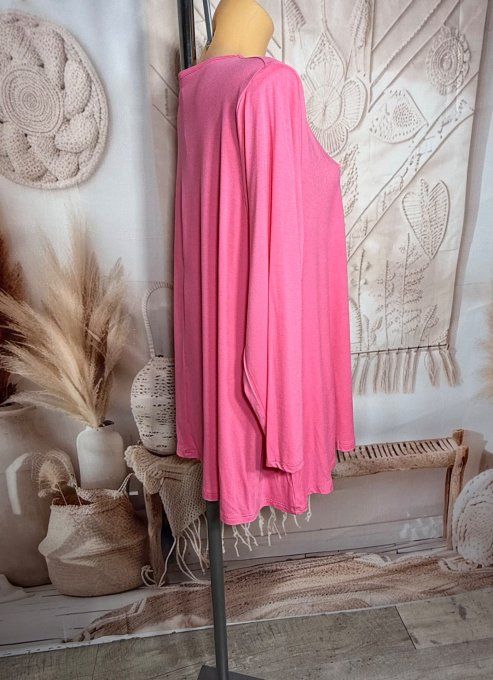 Top trapèze Rose bonbon manches longues col V collection Les Basiques du Dressing du 40 au 54