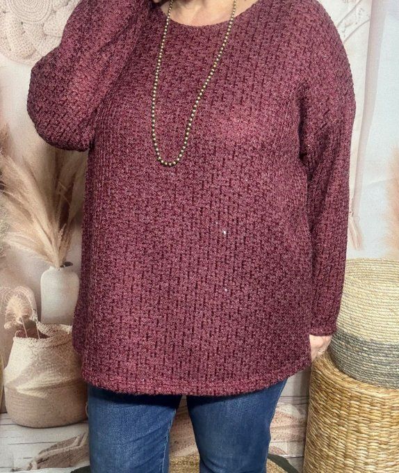 Pull fin Bordeaux paillettes et sequins Bordeaux brillants du 38 au 50  