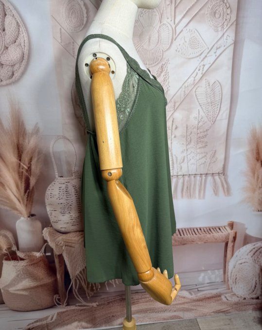 Caraco trapèze Kaki dentelle extensible larges bretelles confort +++ du 40 au 50/52 