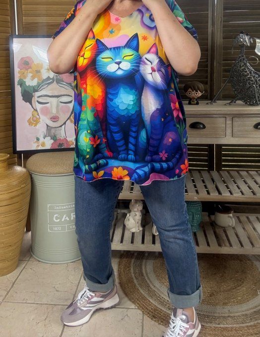 Top fin ample multicolore Le Trio de Chats du 40 au 52  