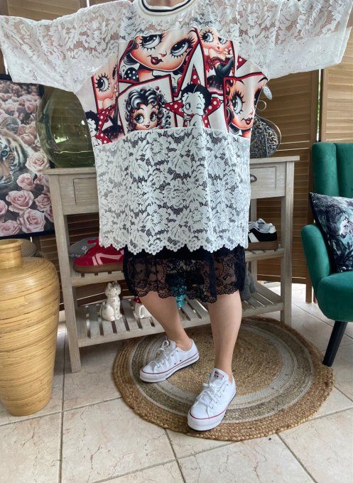 Tunique ample dentelle blanche Pretty Betty Boop du 40 au 50/52   