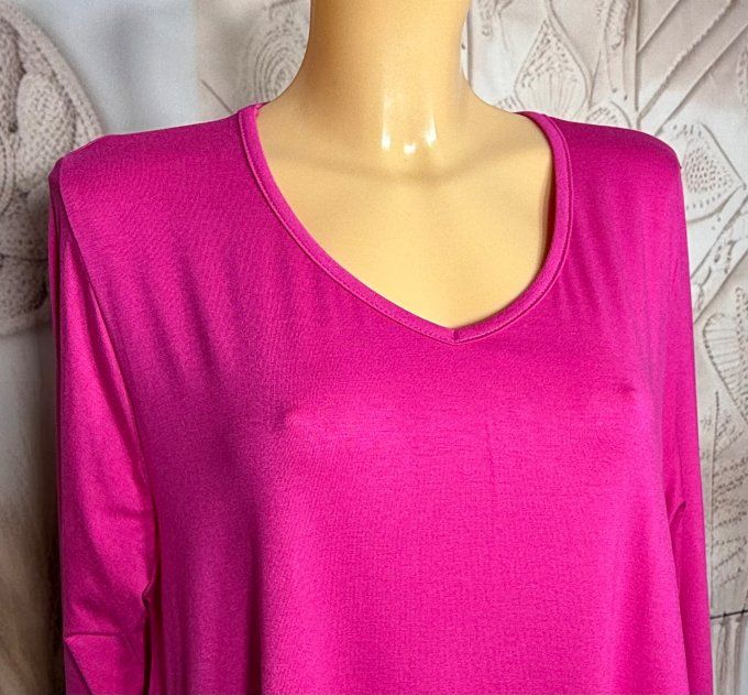 Top trapèze Fuschia manches longues col V collection Les Basiques du Dressing du 40 au 54