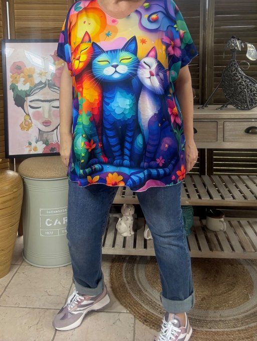 Top fin ample multicolore Le Trio de Chats du 40 au 52  