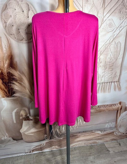 Top trapèze Fuschia manches longues col V collection Les Basiques du Dressing du 40 au 54