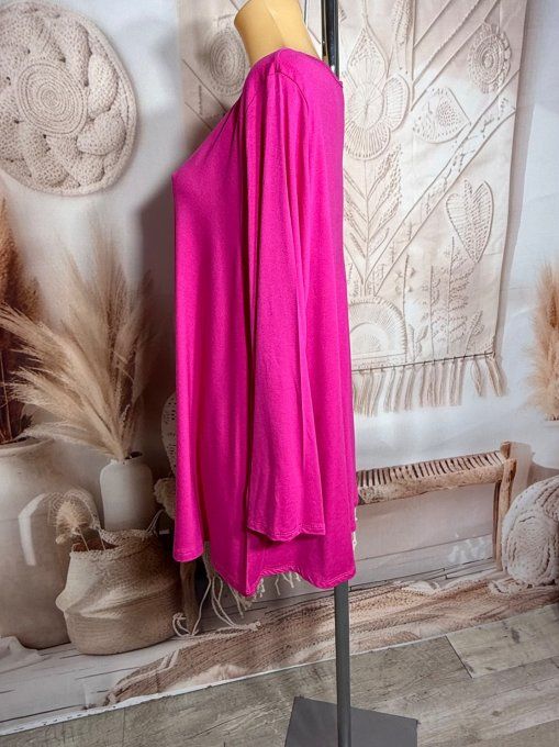 Top trapèze Fuschia manches longues col V collection Les Basiques du Dressing du 40 au 54
