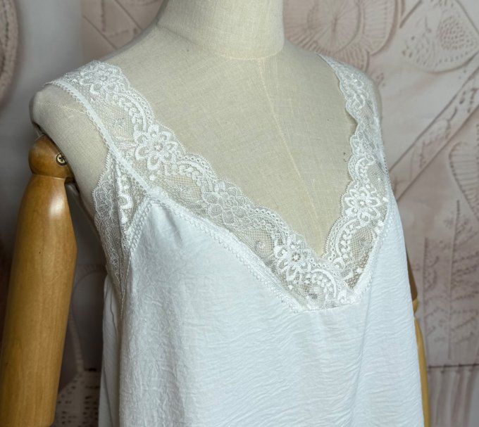 Caraco trapèze blanc dentelle extensible larges bretelles confort +++ du 40 au 50/52