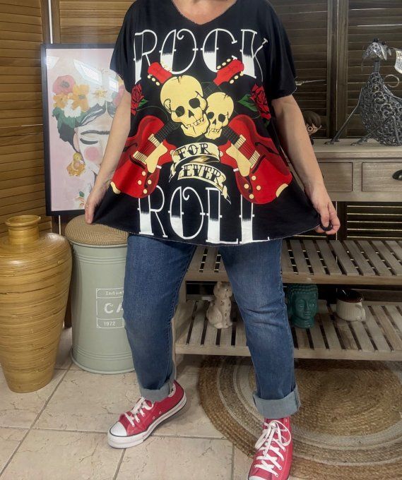 Top fin ample noir Rock & Roll Musical Skeletons du 40 au 52 
