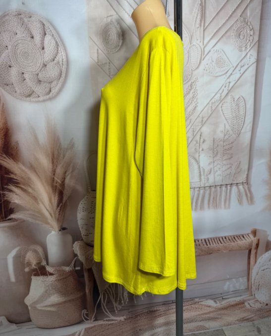 Top trapèze Jaune Citron manches longues col V collection Les Basiques du Dressing du 40 au 54
