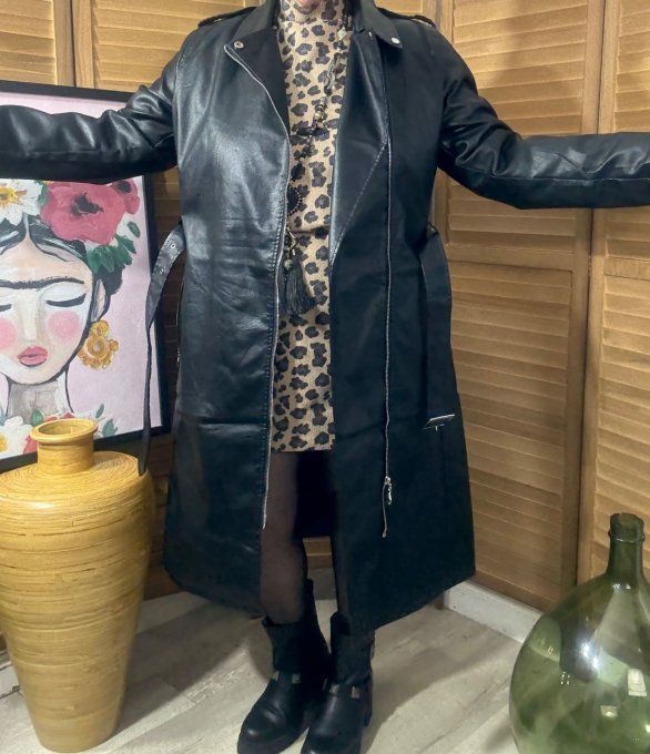 Manteau long façon perfecto simili-cuir noir doublé confort +++ du 44 au 50