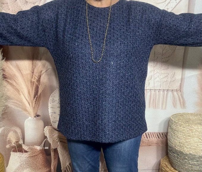 Pull fin marine paillettes et sequins marine brillants du 38 au 50 
