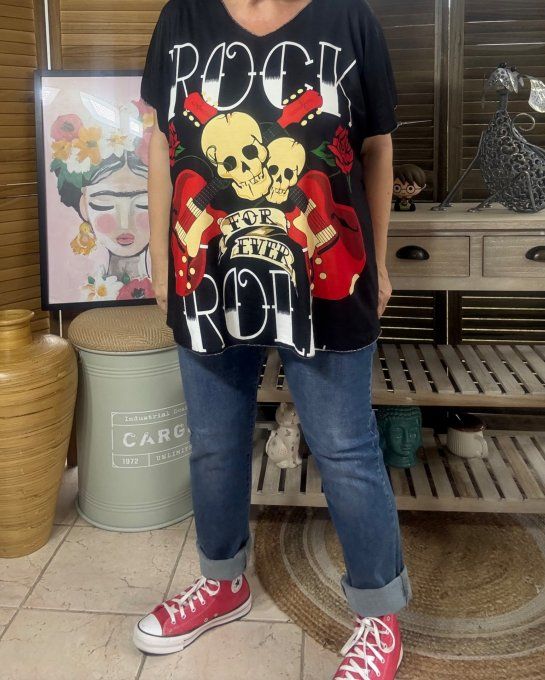 Top fin ample noir Rock & Roll Musical Skeletons du 40 au 52 