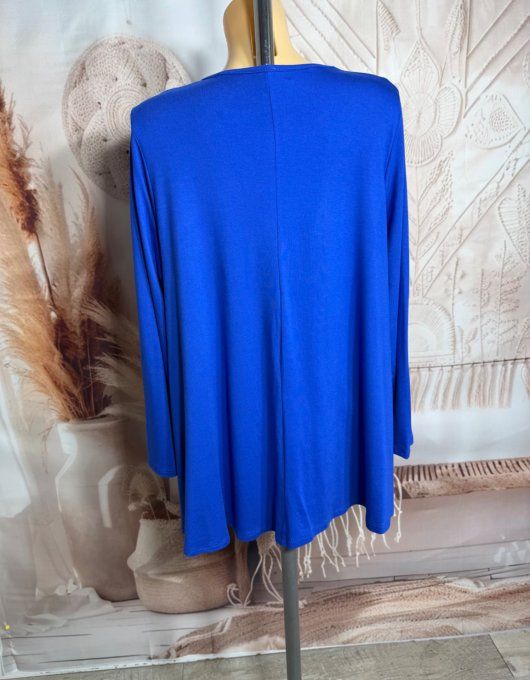 Top trapèze bleu royal manches longues col V collection Les Basiques du Dressing du 40 au 54 