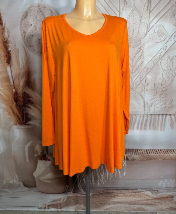 Top trapèze orange manches longues col V collection Les Basiques du Dressing du 40 au 54 