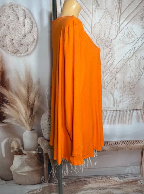 Top trapèze orange manches longues col V collection Les Basiques du Dressing du 40 au 54 