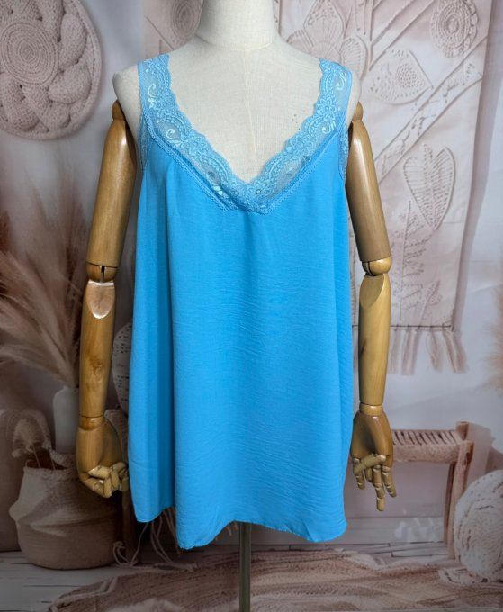 Caraco trapèze Turquoise dentelle extensible larges bretelles confort +++ du 40 au 50/52 