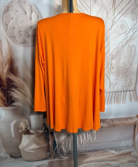 Top trapèze orange manches longues col V collection Les Basiques du Dressing du 40 au 54 