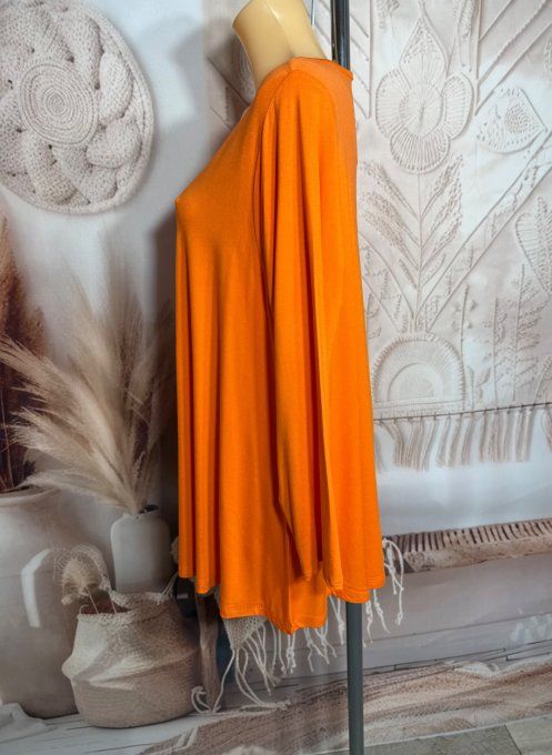Top trapèze orange manches longues col V collection Les Basiques du Dressing du 40 au 54 