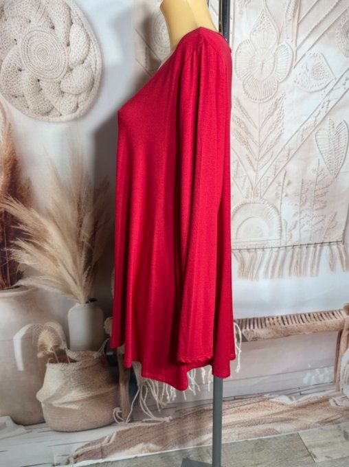 Top trapèze rouge manches longues col V collection Les Basiques du Dressing du 40 au 54 