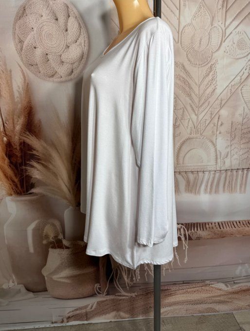 Top trapèze blanc manches longues col V collection Les Basiques du Dressing du 40 au 54