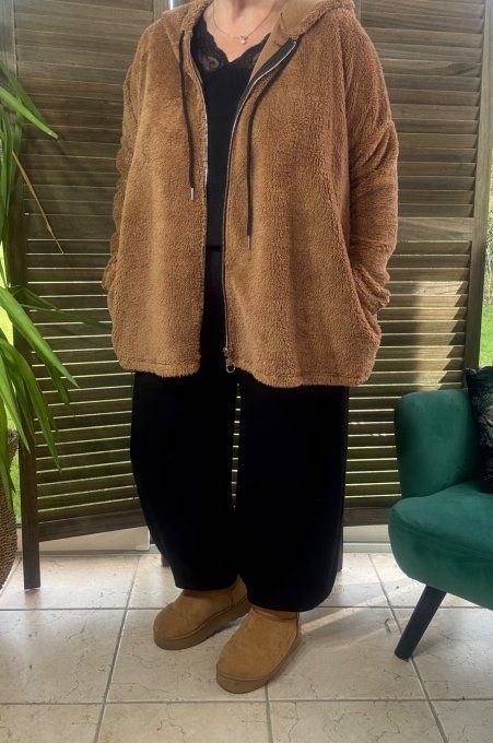 Gilet à capuche peluche Pilou-Pilou Camel douceur +++ du 40 au 54/56 et même +