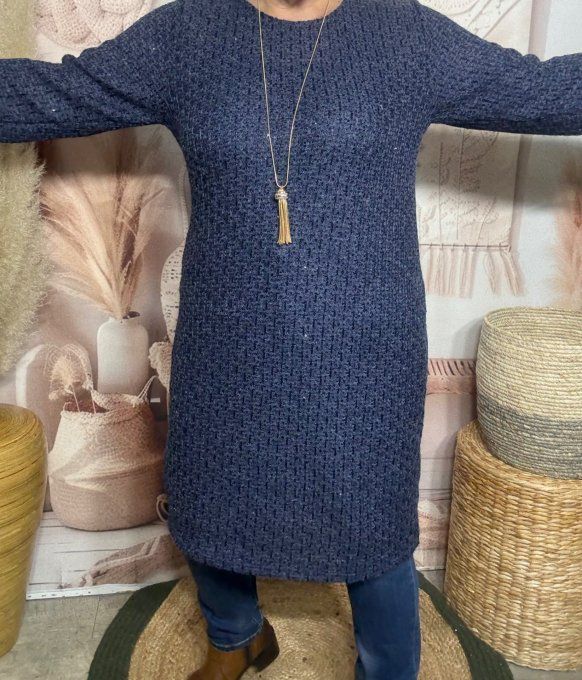 Robe ou maxi-Pull marine paillettes et sequins marine brillants du 36 au 44