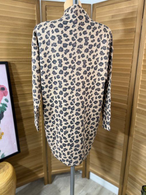 Robe courte ou Pull long Léopard camel effet pailleté doré du 38 au 44/46