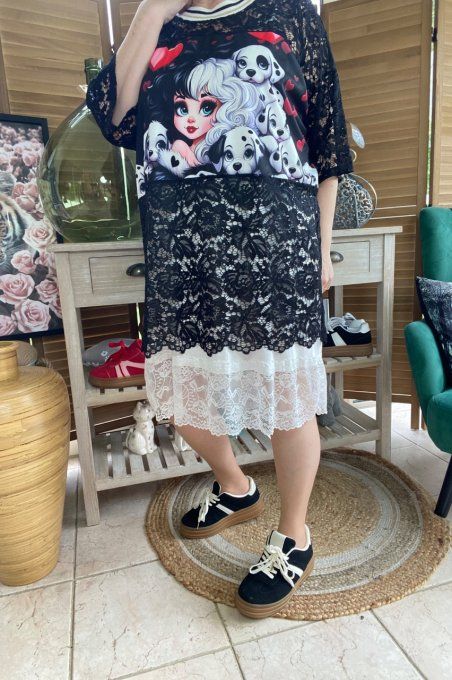 Tunique ample dentelle noire Cruella et les Dalmatiens du 40 au 50/52 