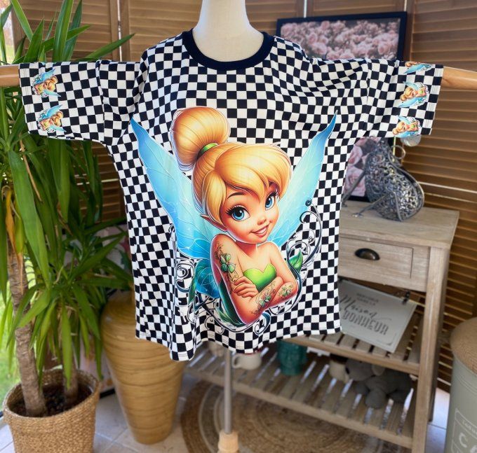 Top trapèze damier noir & blanc La Fée Clochette Tatto Girl du 40 au 50 
