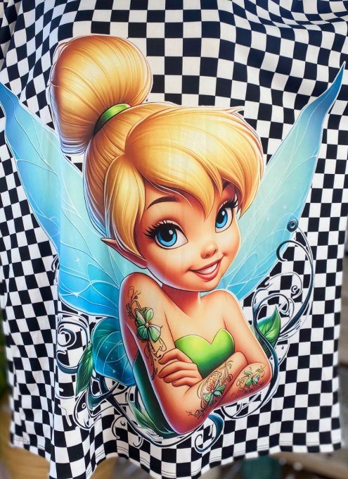 Top trapèze damier noir & blanc La Fée Clochette Tatto Girl du 40 au 50 