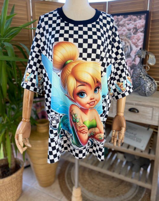 Top trapèze damier noir & blanc La Fée Clochette Tatto Girl du 40 au 50 