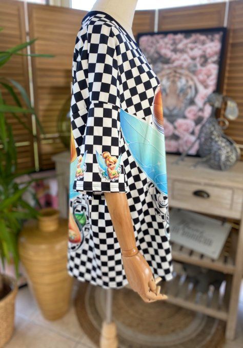 Top trapèze damier noir & blanc La Fée Clochette Tatto Girl du 40 au 50 