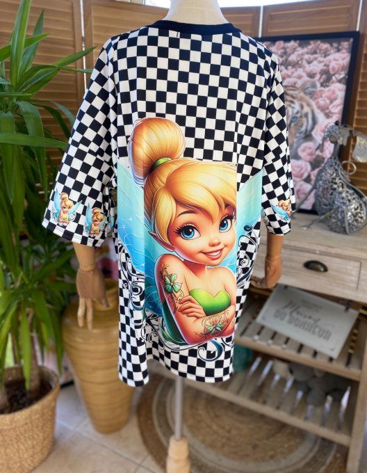 Top trapèze damier noir & blanc La Fée Clochette Tatto Girl du 40 au 50 