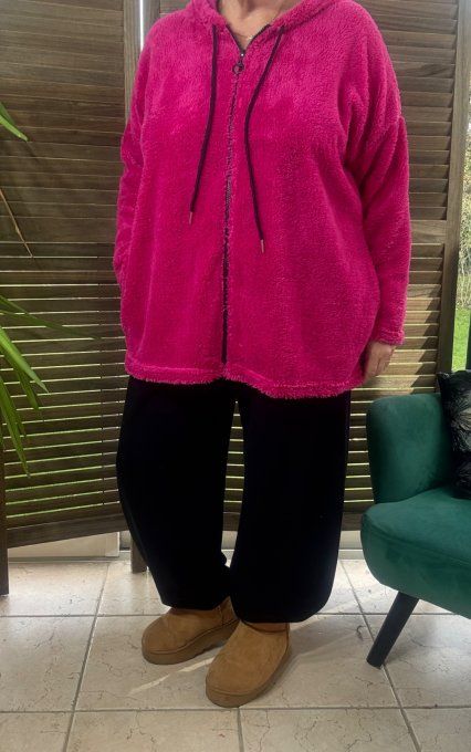 Gilet à capuche peluche Pilou-Pilou Fuschia douceur +++ du 40 au 54/56 et même +