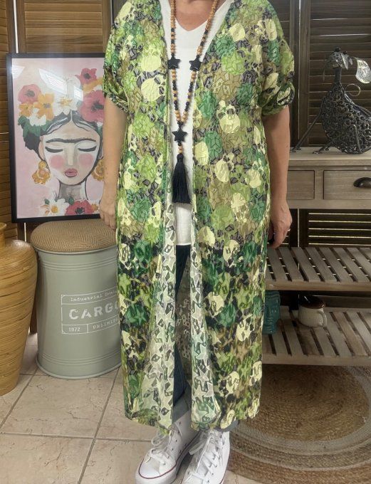 Kimono en dentelle multicolore camaïeu de verts étoiles Skulls du 34 au 48 et même + 