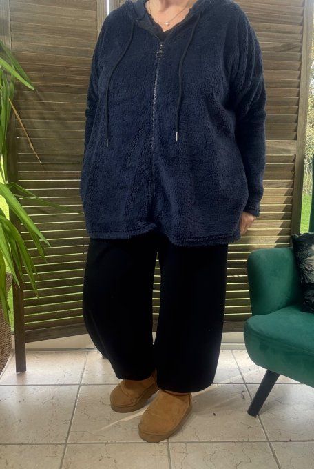 Gilet à capuche peluche Pilou-Pilou Marine douceur +++ du 40 au 54/56 et même +