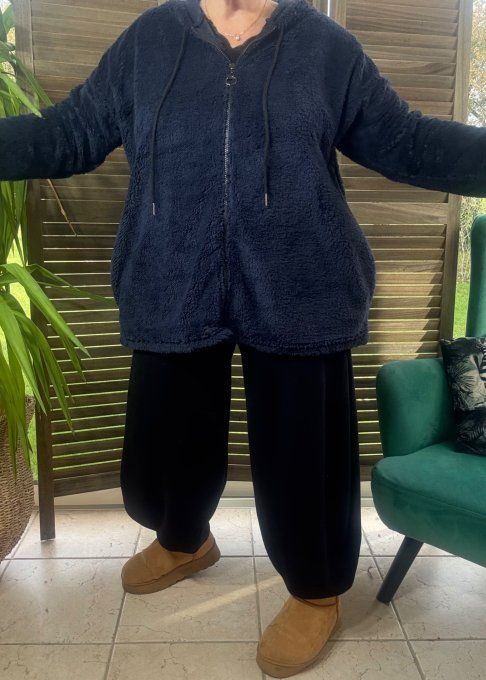 Gilet à capuche peluche Pilou-Pilou Marine douceur +++ du 40 au 54/56 et même +
