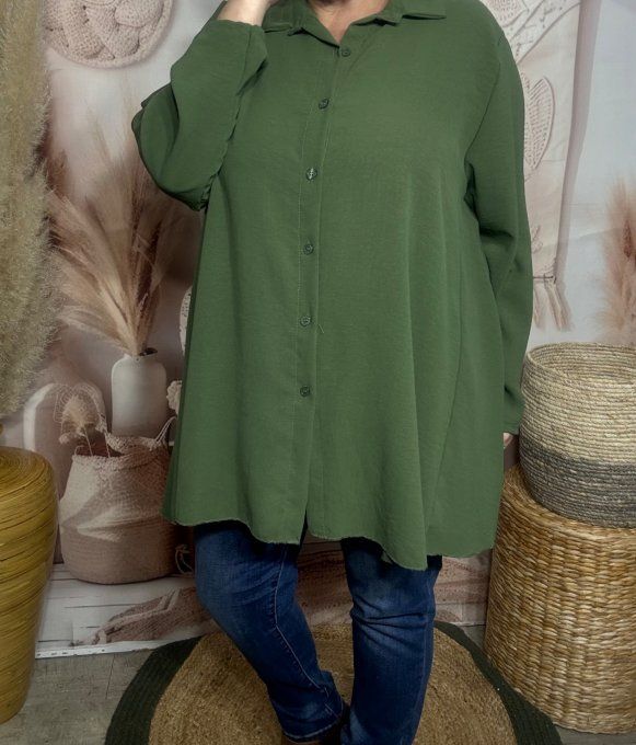 Chemise trapèze oversize Kaki confort ++++ du 42 au 52 et même +