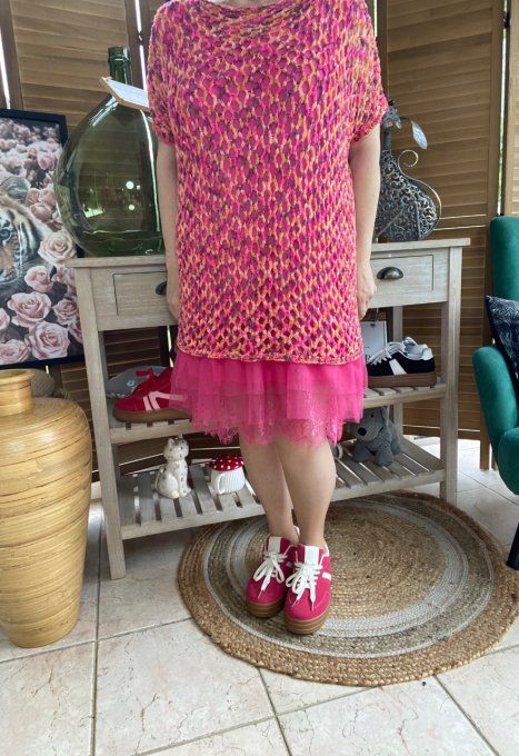 Pull d'été ample maille filet Camaieu Fuschia prune abricot du 38 au 46/48 