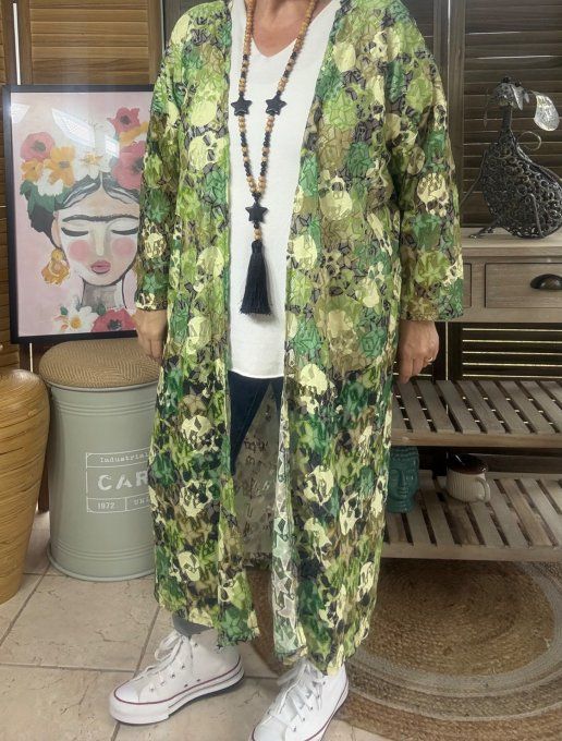 Kimono en dentelle multicolore camaïeu de verts étoiles Skulls du 34 au 48 et même + 