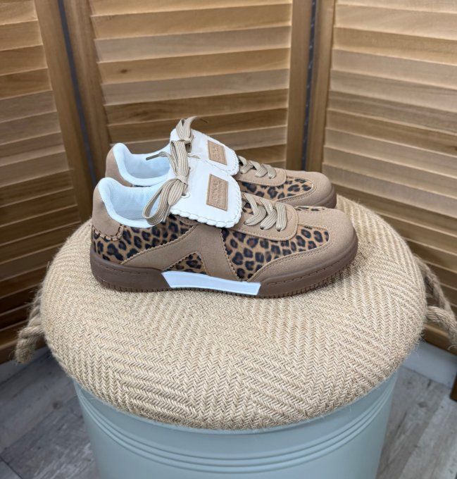 Baskets suédine camel et fantaisie Léopard confort ++++ du 38 au 41 