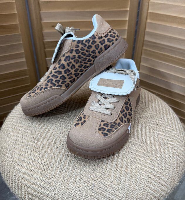 Baskets suédine camel et fantaisie Léopard confort ++++ du 38 au 41 